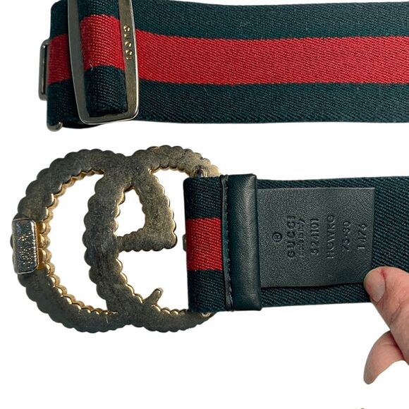 Gucci Web Torchon Interlocking Double G Belt Elastic Stretch Web Stripe Size 75 - Picture 13 of 14